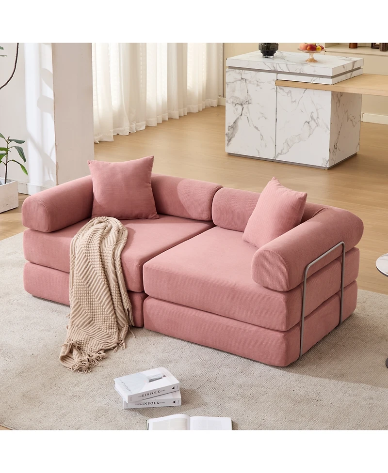Streamdale Furniture Pink Corduroy Modular Sofa Bed for Apartments