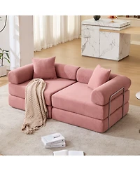 Streamdale Furniture Pink Corduroy Modular Sofa Bed for Apartments