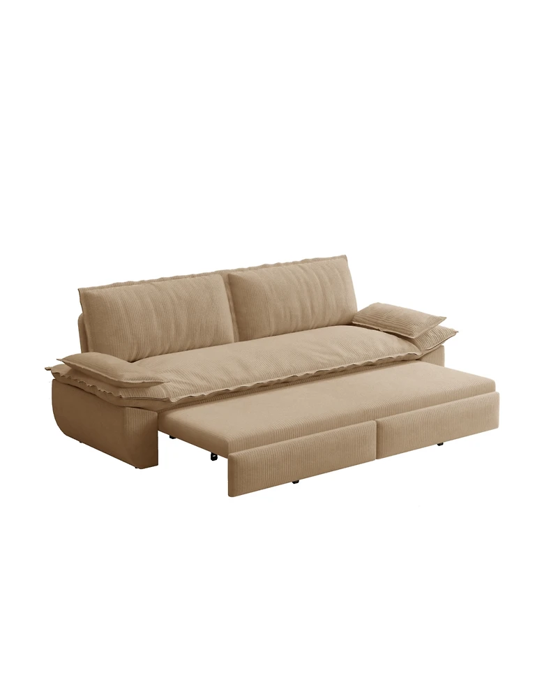 Streamdale Furniture Streamdale Queen Pull Out Sofa Bed, 3-in-1 Convertible Sleeper, Corduroy Loveseat Bed, Camel