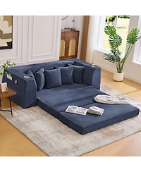 Streamdale Furniture Streamdale Blue Corduroy Convertible Sofa Bed with 5 Pillows, No Assembly