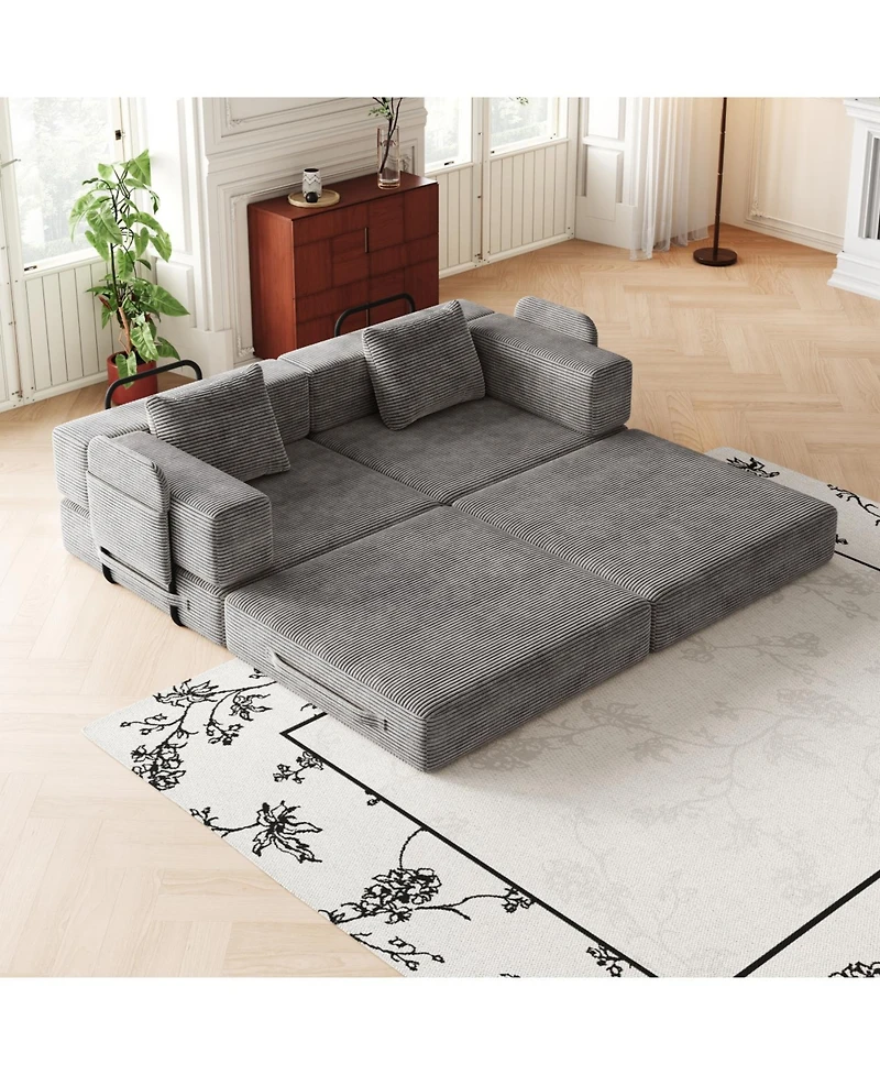 Streamdale Furniture Streamdale Convertible corduroy sofa bed with side storage and cushions