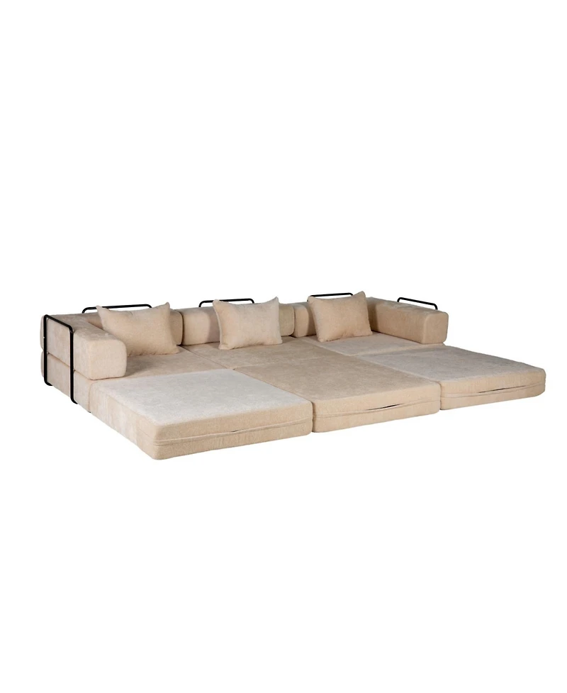 Streamdale Furniture Compression Sofa, Convertible Floor Sofa Bed, Modular Sectional, No Assembly, Chenille, Beige