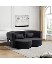 Streamdale Furniture Folding sofa bed, teddy bear fabric foam sleeper futon double sofa (black)