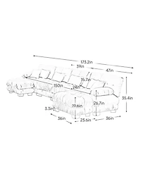Streamdale Furniture Free Combination Modular Sectional Sofa, U Shaped Couch, 4-Seater Comfy Cloud Couch