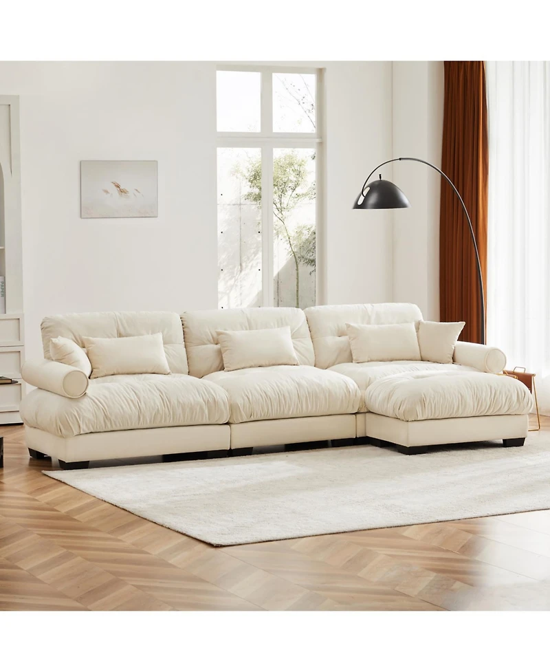 Streamdale Furniture Streamdale Super Comfort Oversized Modular Velvet Sectional Sofa with Movable Ottoman, Cream
