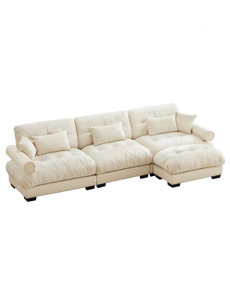 Streamdale Furniture Streamdale Super Comfort Oversized Modular Velvet Sectional Sofa with Movable Ottoman, Cream