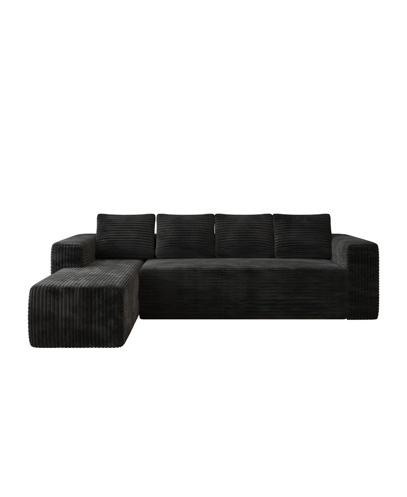 Streamdale Furniture Cloud Sectional Couch, L-Shape Chaise, Modern Modular Sofa, Black (Plush Corduroy