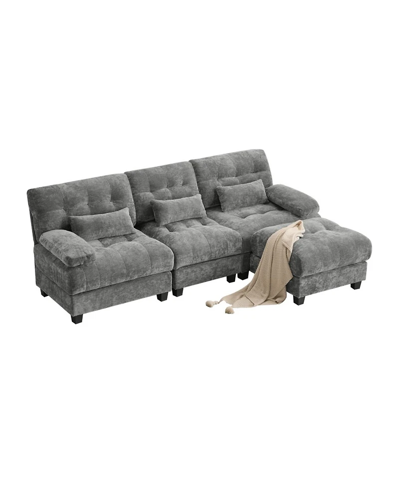 Streamdale Furniture 93" 3+1 Seater Sofa w/ Ottoman, Adjustable Backrest, 350lb/Seat, Chenille
