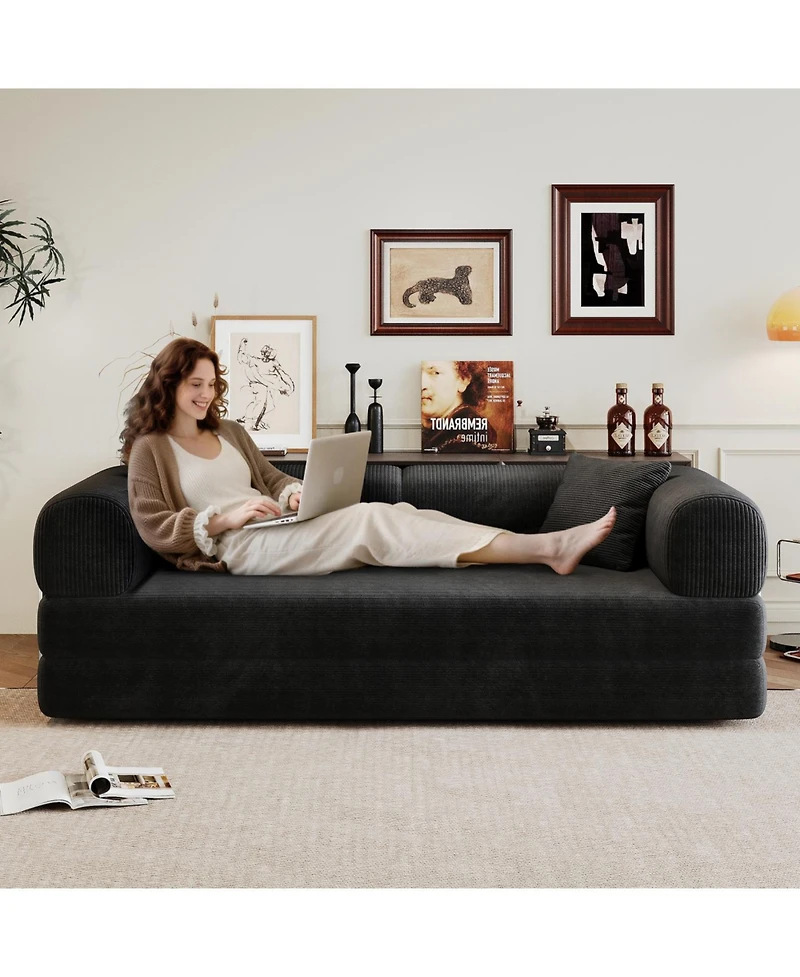 Streamdale Furniture Streamdale Corduroy Compression Sofa Bed with Pillow Back Support