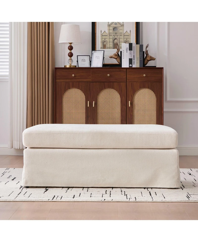 Streamdale Furniture Streamdale Beige Chenille Ottoman with Black Metal Legs