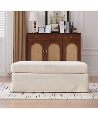Streamdale Furniture Streamdale Beige Chenille Ottoman with Black Metal Legs