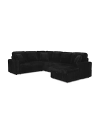 Streamdale Furniture Streamdale Black U-shaped Corduroy Sofa with Pull-out Bed & Storage Chaise