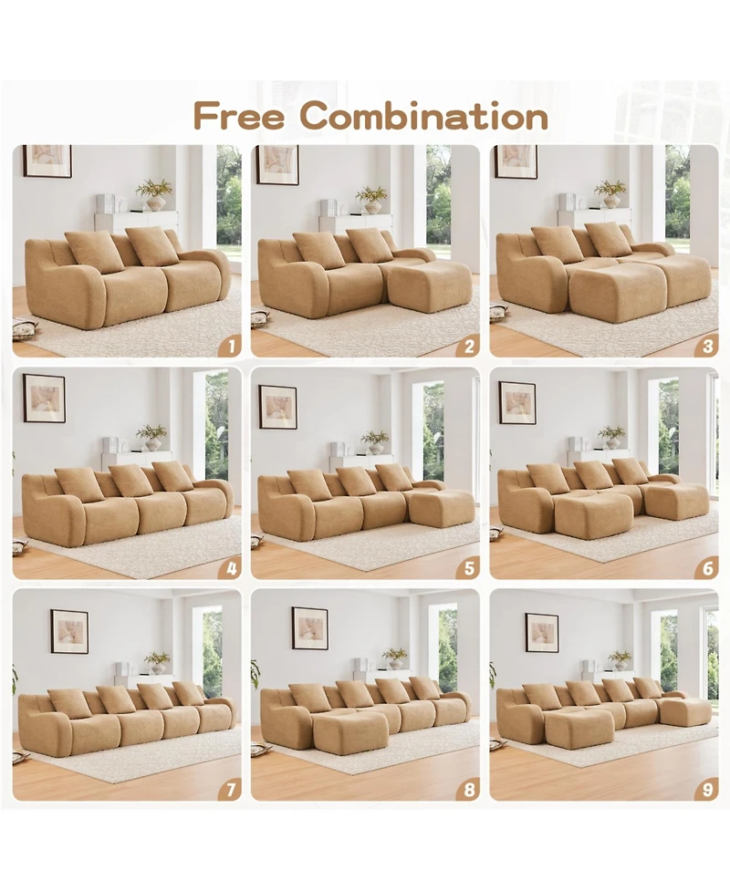 Streamdale Furniture Soft Teddy Fabric Boneless Sofa, No Assembly, Anti-Slip, Camel
