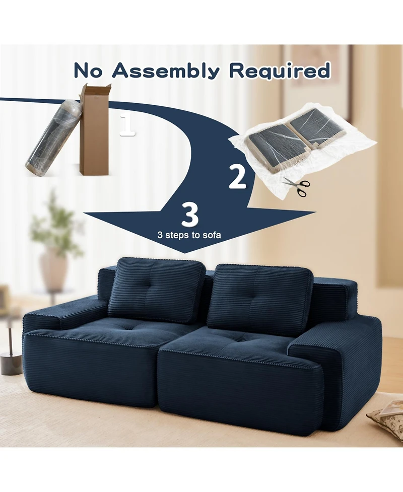 Streamdale Blue 82" Modern L-Shaped Corduroy Sectional Sofa with Deep Seat