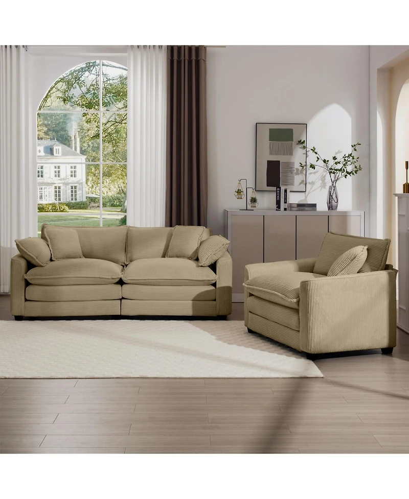 Streamdale Furniture Streamdale Modern Living Room Sofa Two-Piece Set, Tan Corduroy