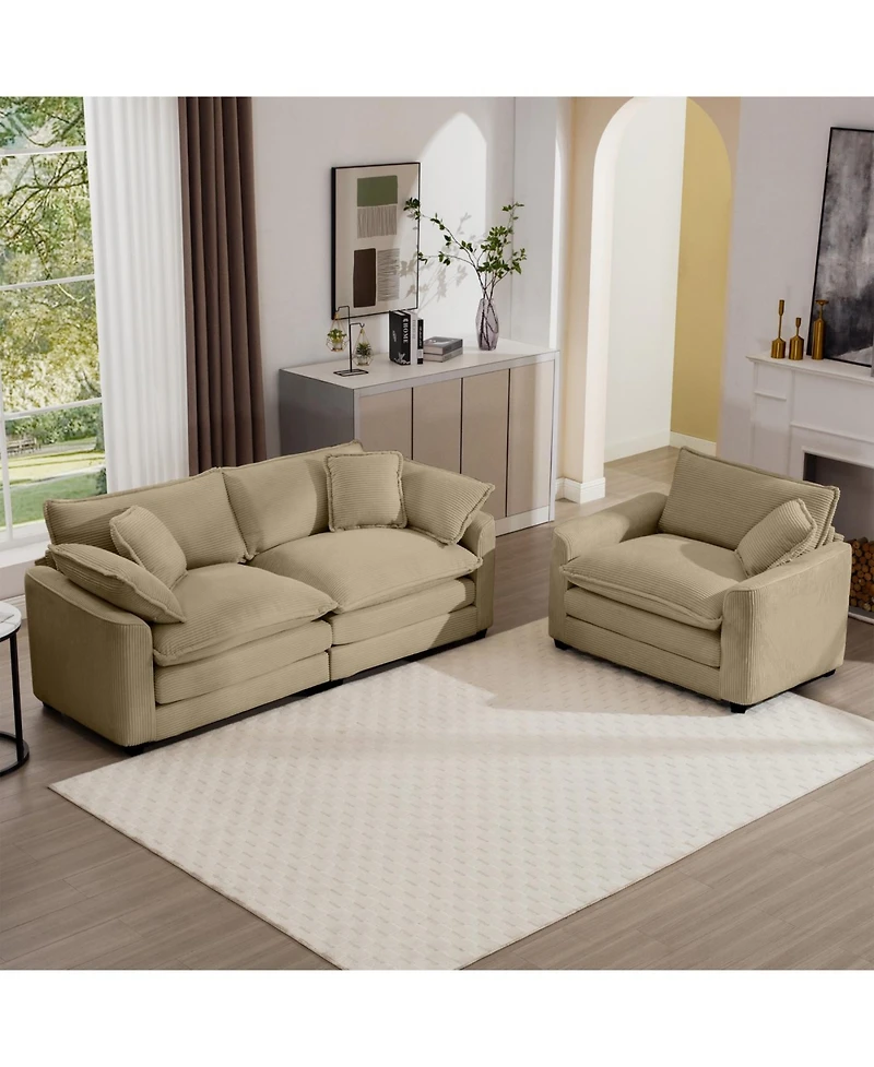 Streamdale Furniture Streamdale Modern Living Room Sofa Two-Piece Set, Tan Corduroy