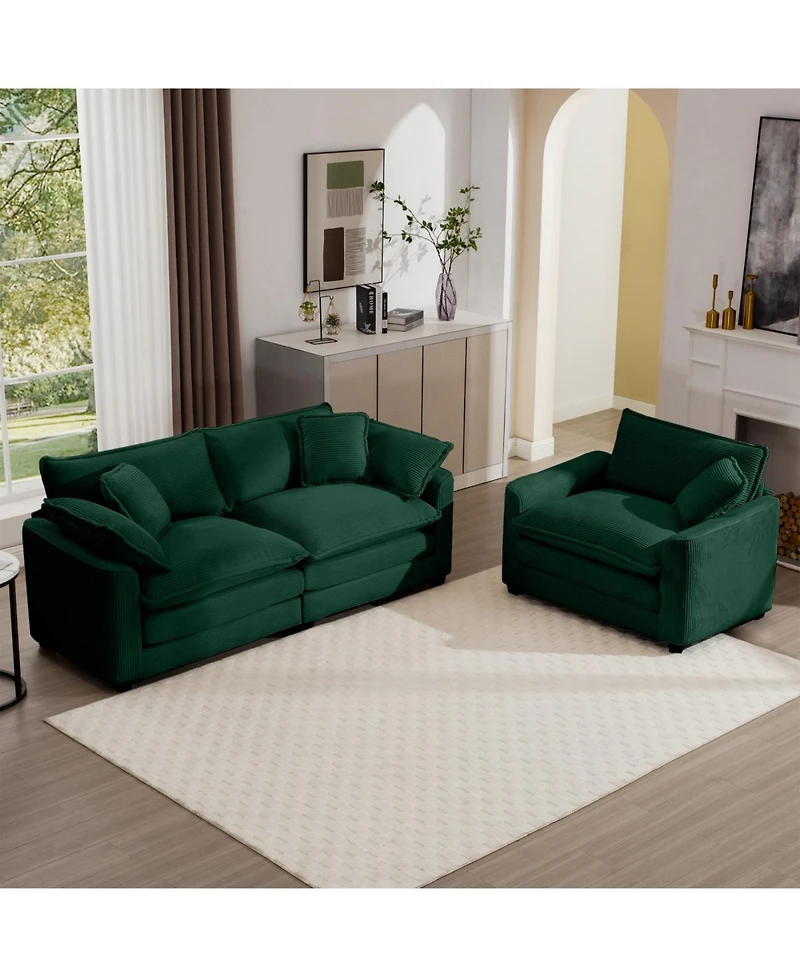 Streamdale Furniture Modern Living Room Sofa Two-Piece Set, Green Corduroy
