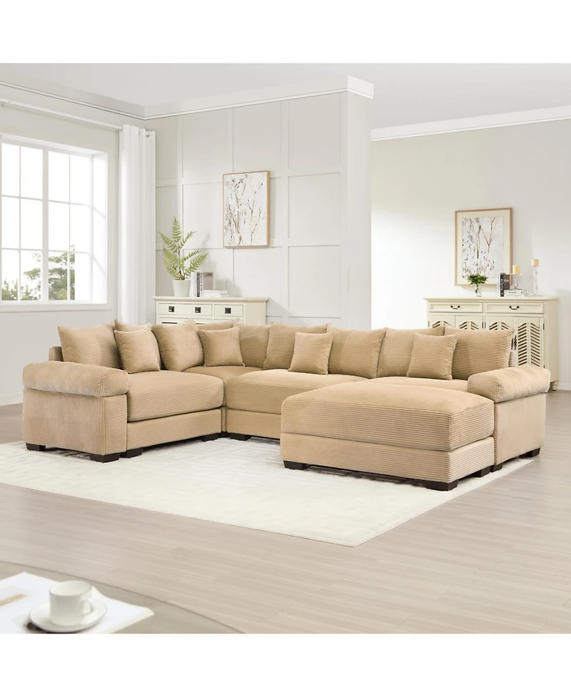 Streamdale Furniture Oversized Cloud Modular Sectional Couch with Ottoman, Camel