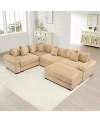 Streamdale Furniture Oversized Cloud Modular Sectional Couch with Ottoman, Camel