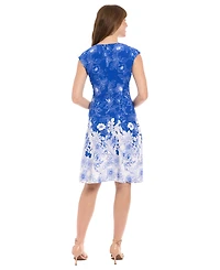 London Times Women's Floral Jewel-Neck Fit & Flare Dress