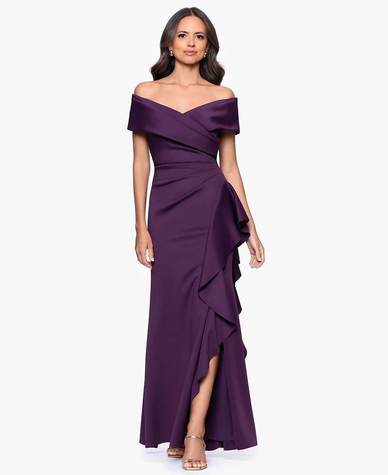 Xscape Petite Off-The-Shoulder Ruffle Detail Gown