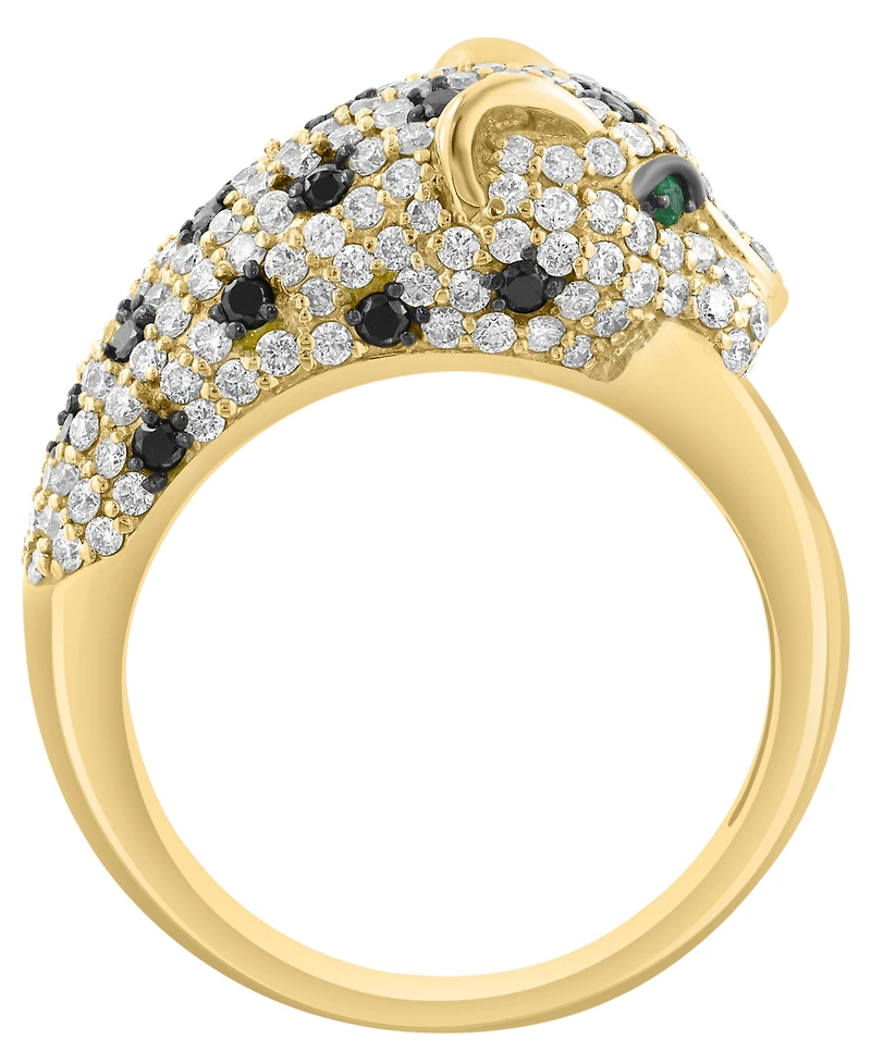 Effy Collection White, Black Diamond (1-3/8 ct. t.w.) and Emerald Accent Ring in 14k Yellow Gold