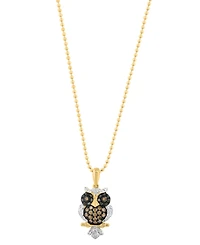 Effy Collection White, Black, & Brown Diamond Owl Pendant Necklace (3/8 ct. t.w.) in 14k Yellow Gold