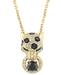 Effy Collection White & Black Diamond and Emerald Accent Pendant Necklace (7/8 ct. t.w.) in 14k Yellow Gold