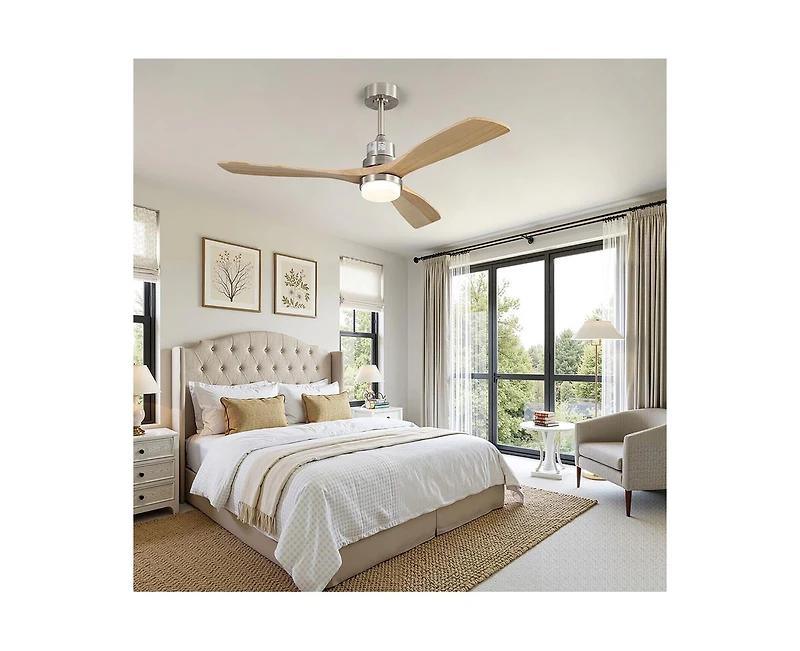 Sofucor 52-inch Modern Sand Nickel 3-Blade Light Ceiling Fan with Remote Control and Supporting Mobile Device Connection