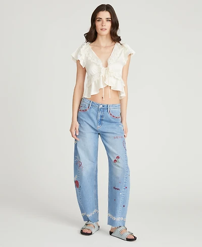 Driftwood Women's Parker Love Motif Embroidered Barrel Jeans