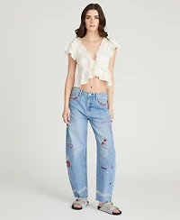 Driftwood Women's Parker Love Motif Embroidered Barrel Jeans