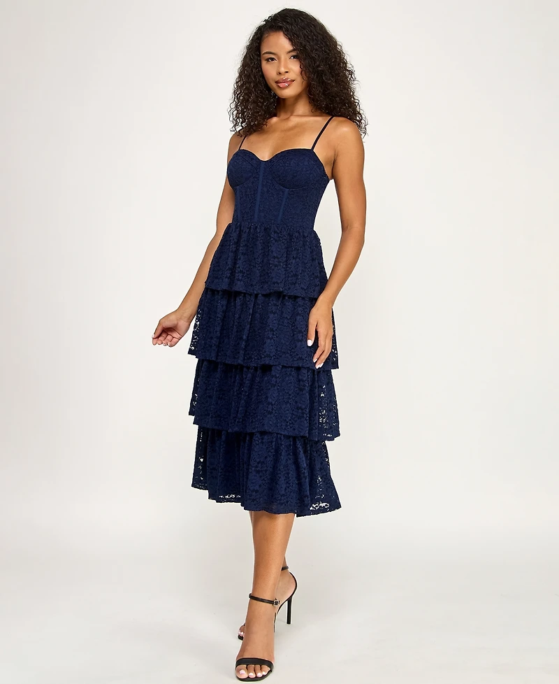 Seni & Cade Juniors' Layered Sweetheart Neck Midi Dress