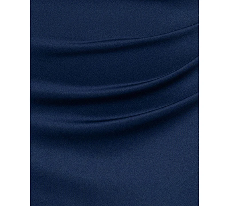 Xscape Plus Pleated-Waist Studded-Sleeve Gown