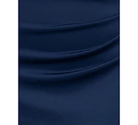 Xscape Plus Pleated-Waist Studded-Sleeve Gown