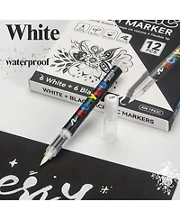 Htutwoo 12Pcs White Acrylic Paint Pens, Soft Brush Tip Markers for Wood, Metal, Rock, Plastic, Glass, Canvas and Fabric