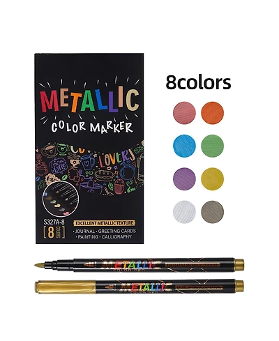 Htutwoo 8 Colors Metal Markers Set, Paint Markers, Quick-Drying and Waterproof for Coloring, Drawing, Sketching, Card Making and Illustration