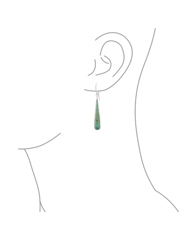 Bling Jewelry Boho Blue Stabilized Turquoise Inlay Long Flat Teardrop Shaped Dangle Earrings Sterling Silver French Wire