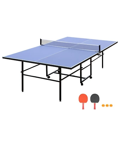 Rbied Foldable 9ft Mdf Indoor Table Tennis Table Set with Net, Paddles and Balls, Portable Ping Pong Table for Home or Office Games