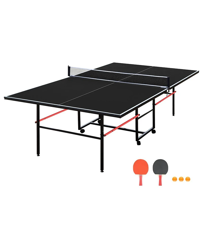 Rbied Foldable 9ft Mdf Indoor Table Tennis Set with Net, Paddles and Balls, Portable Ping Pong for Home or Office Games