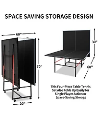 Rbied Foldable 9ft Mdf Indoor Table Tennis Set with Net, Paddles and Balls, Portable Ping Pong for Home or Office Games