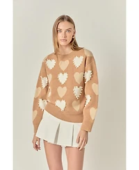 English Factory Women's Pearl with Heart Pattern Sweater