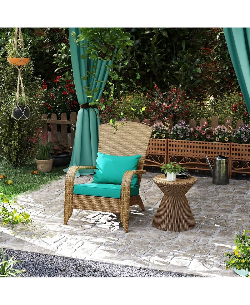 Outsunny Patio Wicker Adirondack Chair, Outdoor All-Weather Rattan Fire Pit Chair w/ Soft Cushions, Tall Curved Backrest and Comfortable Armrests for