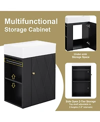 Boyel Living 20 Inch Bathroom Vanity with Ceramic Sink, Diamond Pattern Door, Gold Handle, Side Storage Shelves, Modern Cabinet Towel Bar