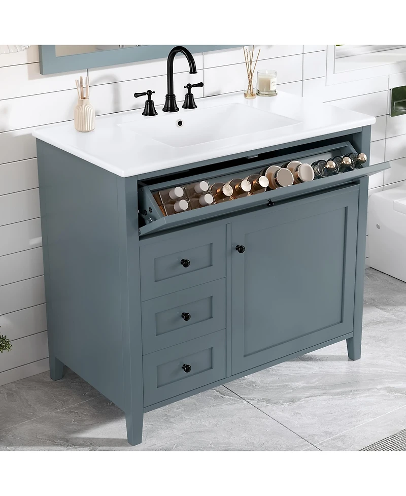 Casainc Bathroom Vanity with Sink 3 Drawers Adjustable Shelf Freestanding Storage Cabinet