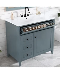 Casainc Bathroom Vanity with Sink 3 Drawers Adjustable Shelf Freestanding Storage Cabinet