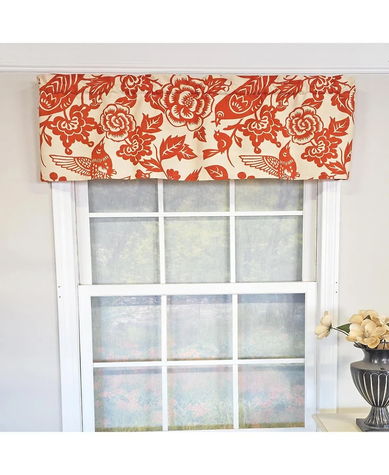 Rlf Home 100% Cotton High Quality Love Bird Tailored Window Valance with 1.5" Rod Pocket 50" W X 12" L Orange