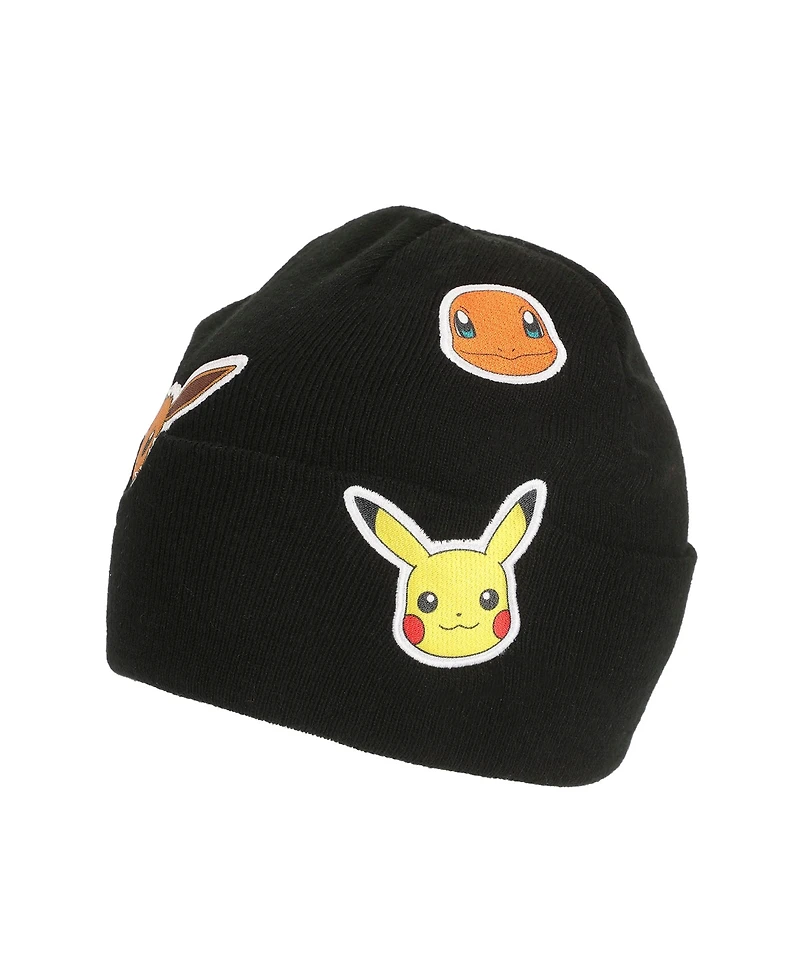 Pokemon Men's Printed Character Patches Black Cuff Beanie