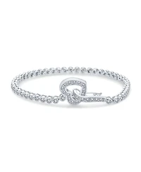 Bling Jewelry Open Heart Cubic Zirconia Bezel Tennis Bracelet & Round Stud Earrings Jewelry Set Sterling Silver