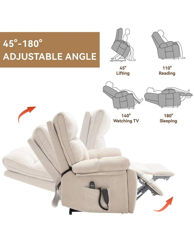 Heat Massage Dual Motor Infinite Position Up to 350 Lbs Large Electric Power Lift Recliners with Hidden Cup Holders, Power-Remote