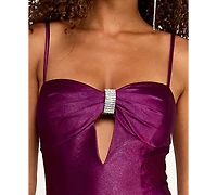 City Studios Juniors' Glitter Long Pleated Mermaid Gown